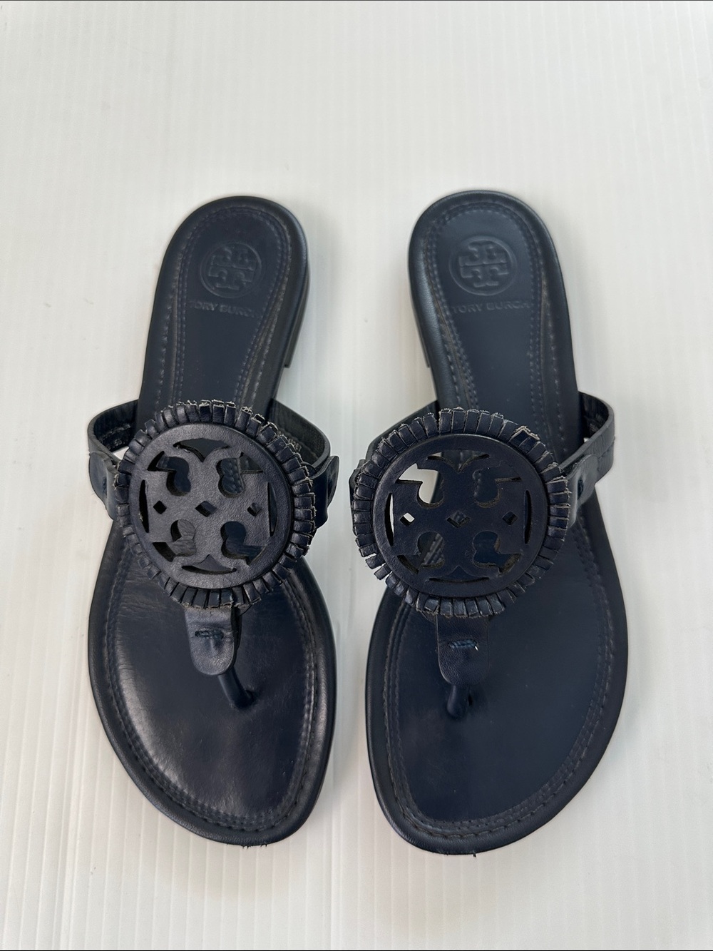 Tory Burch Navy Miller Fringe Sandals Navy, 6.5